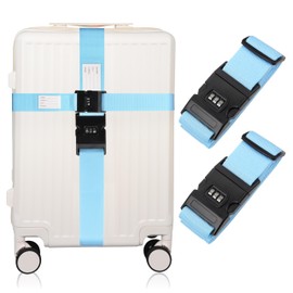 KICPUK Luggage Strap Set of 2,Suitcase Straps Eye-catching,Luggage Strap with Combination Lock,Adjustable,Quick Recognition of Travel Suitcases,200x5cm (Blue)