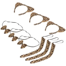 Frcolor Cat Ear Headband Brown Cat Ears Leopard Print Transformation Cat Ear Headband Leopard Tail Tie Choker Set of 3