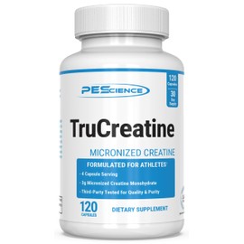 PEScience PEScience TruCreatine Capsules C Creapure Micronized Creatine Monohydrate, 3g Per Serving, Easy-to-Take Creatine Pills for Men & Women, Supports Strength, Muscle Growth & Recovery, 120 Capsules