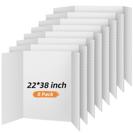 Henoyso 8 Pieces Tri Fold Poster Board Lightweight Fold Presentation Board Science Fair Display Boards(White,22 x 38 Inch)