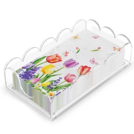 Clear Acrylic Napkin Holder,Scalloped Acrylic Tray with Magnetic Mat,Guest Towel & Disposable Paper Holder for Weddings,Hotels,and Home Decor,Customizable for Photos,Artwork,or Messages
