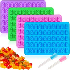 WARM TIME Gummy Bear Candy Molds Silicone, Gummy Molds with 2 Droppers, Non-Stick Silicone Fruit Snack Moulds BPA Free, Set of 4