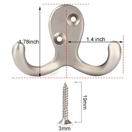 IBosins 10 Pack Heavy Duty Double Prong Coat Hooks Wall Mounted with 20 Screws Retro Double Hooks Utility Hooks for Coat, Scarf, Bag, Towel, Key, Cap, Cup, Hat