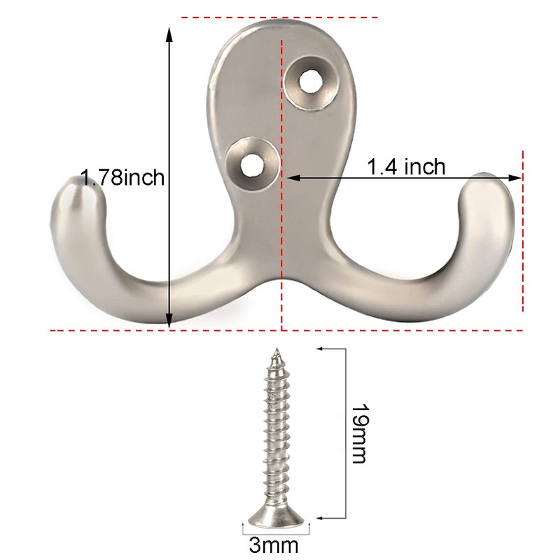 IBosins 10 Pack Heavy Duty Double Prong Coat Hooks Wall