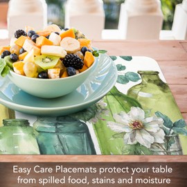 CounterArt Greenery 4 Pack Reversible Easy Care Flexible Plastic Placemats Made in The USA BPA Free PVC Free Easily Wipes Clean Multicolor