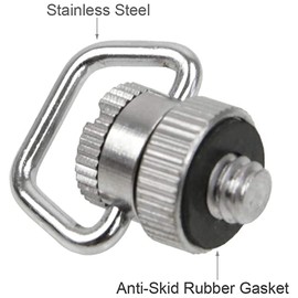 Foto&Tech Soporte de acero inoxidable para cámara de 1/4 pulgadas con anillo en D para cuello, correa de muñeca QR, correa de hombro, plateado, 2 piezas