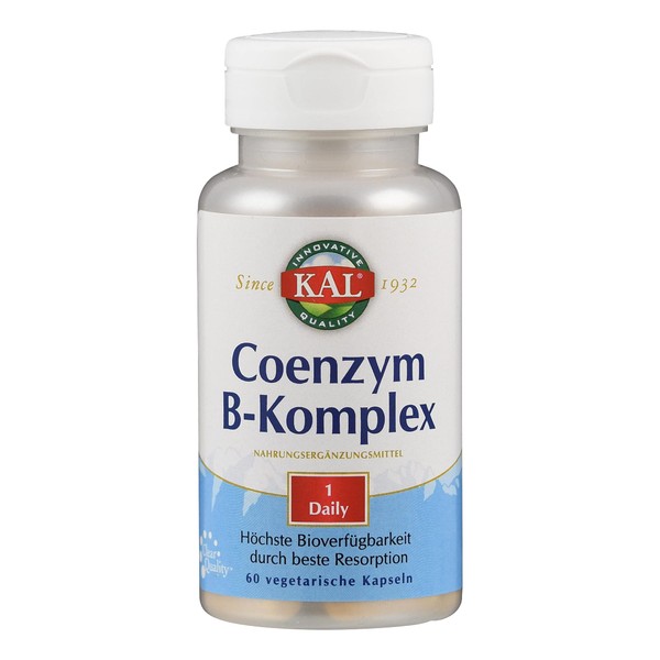Kal Coenzyme B Complex, Laboratory-Tested Dietary Supplement with B Vitamins, Function in Cell Division, Affects Circulation, Healthy Nerve Function, 60 Capsules