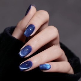 Square Fake Nails Blue Press on Nails Short Design Glossy Shiny Nails Press ons Short False Nails Artificial Acrylic Nails Full Cover Glue on Nails Stick On Nails for Women Girls 24Pcs