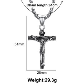 KOMI Men's Stainless Steel Necklace Crucifix Cross Prayer Jesus Pendant Necklace 24" Chain Vintage Christian Catholic Jewelry
