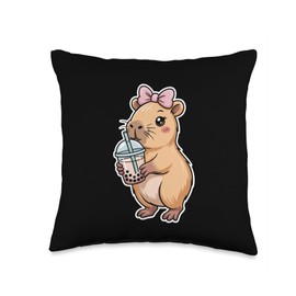 Capybara Bubble Tea Lovely Cute Capyboba Boba Milk Tea Throw Pillow