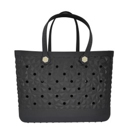 MONSOCIO Rubber Beach Bag Waterproof Durable Tote Bag for Beach Sports Pool Modern Rubber Tote (Black, X-Large)