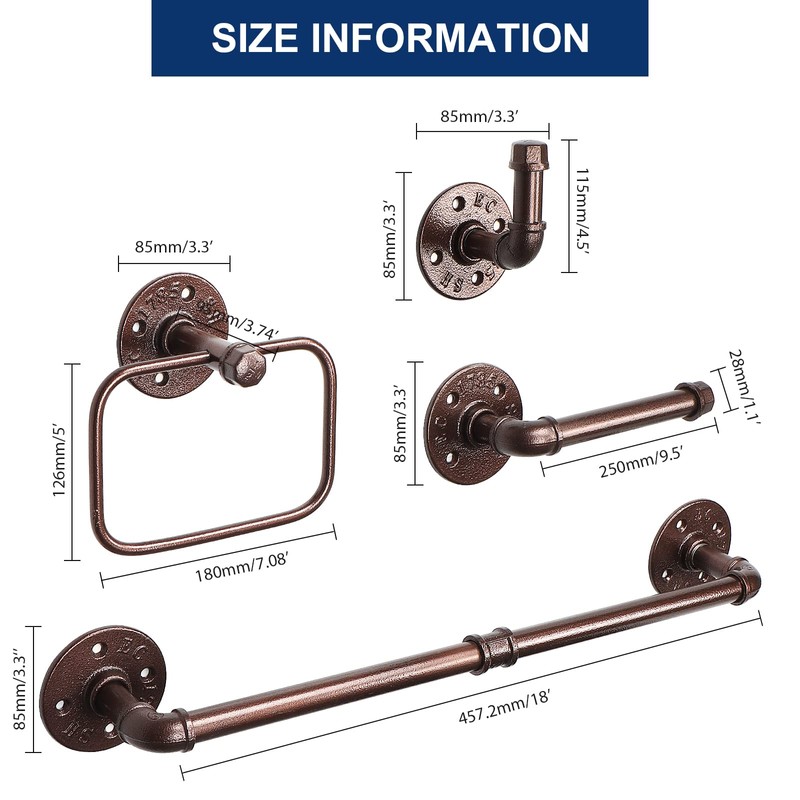 NearMoon 4 Pieces Industrial Pipe Bathroom Hardware Set, Include 18