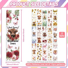 Peacoblue 30pcs UV DTF Bookmarks Wraps Transfer Stickers Highland Cow and Sunflowers for Women Men Reading, Waterproof Bookmarkers Decal(No Blank Bookmarks) for Acrylic Plastic Metal Blank Bookmark