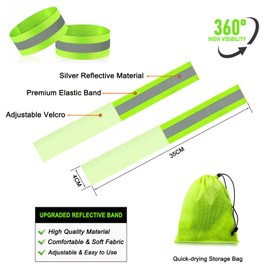 4 PCS Reflective Band for Wrist/Arm/Ankle/Leg, Reflectors for Walking, Elastic Reflective Tape for Clothing, Reflective Running Gear for Night Running/Cycling, Adjustable Velcro, Storage Bag Included