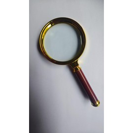 10x Handheld Magnifier, Reading Magnifier for Children Elderly for Hobbies and Science, 80mm Plastic Gold Plated Frame Electroplated Faux Wood Grain Handle