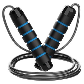 Vonmerie Wire Skipping Rope, Speed Rope Adjustable with Skin-friendly Foam Handles, Adjustable Length, Non-Slip and Breathable, Very Suitable for Adult Fitness (Blue)