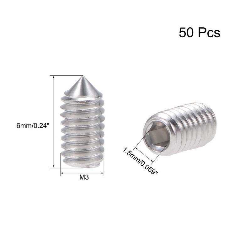 uxcell 50Pcs M3x6mm Internal Hex Socket Set Grub Screws Cone