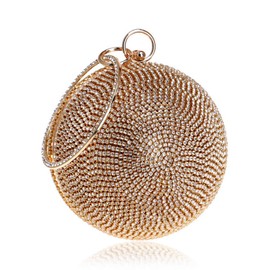 Tngan Ball Shape Clutch Purse Party Handbag Rhinestone Ring Handle Evening Bag Golden B