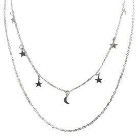 VIE Star & Moon Layered Necklace, Silver