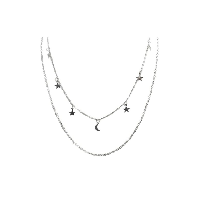 VIE Star & Moon Layered Necklace, Silver