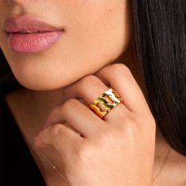 Mytys 14K Gold Plated Ring for Women,Chunky Twisted Band Rings Stackable Chain Link Rings Mother's Day Jewelry Gift