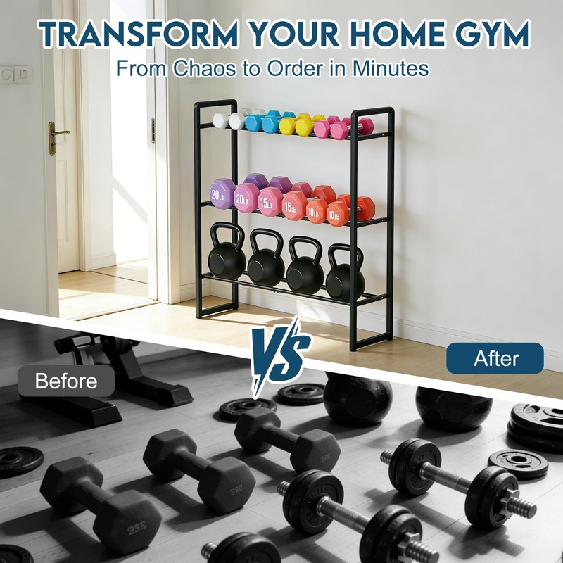3 Tier Dumbbell Rack, 330 lb Capacity Weight Rack for