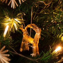 com-four® Christmas Tree Decoration - Straw Star Christmas Tree Decoration in Various Designs