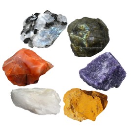 Crystals for Teenagers Manifestation, Set of 6 Labradorite, Lepidolite, Rainbow Moonstone, Carnelian, White Agate and Yellow Jasper Healing Crystals and Stones