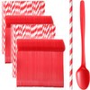 Potchen 200 Sets/400 Pcs 8.27 Inch Disposable Red Plastic Long