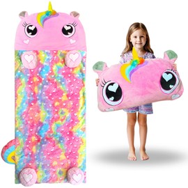 Kids Sleeping Bag, Large Unicorn Slumber Bag for Girls Boys, Portable Toddler Nap Mat, Preschool Daycare Kindergarten Birthday Gift 3-12 Yr Child, Pink