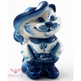 Puss in Boots cat Collectible Gzhel Porcelain Figurine hand-painted