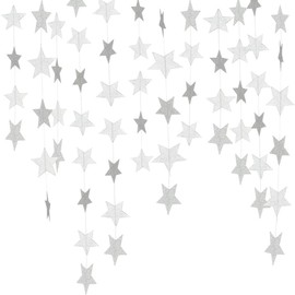 65Ft/20 Meters Star Paper Garland Bunting Banner Party Birthday Hanging Decoration Baby Shower Decor (Silver)