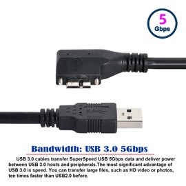 CY Cable Micro USB3.0 Dual Screws Locking to USB3.0 Data 5Gbps Power Cable 90 Degree Right Angled Type for VR Industrial Camera Computer (0.5M)
