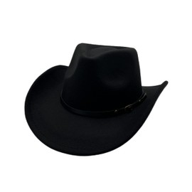 Classic Western Cowboy Hat Cowgirl Hat Unisex Men's & Women's Wide Brim Felt Fedora Hat Flat Top with Buckle Belt