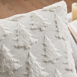 MIULEE Christmas Throw Pillow Covers Pure White Christmas Decorations Set of 2 Xmas Tree 20x20 Pillow Covers Soft Plush Faux Wool Pillowcases Holiday Festivals Winter Home Decor Sofa Couch Bed Porch