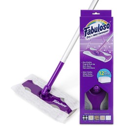Fabuloso Dry and Wet Sweeper with Bonus 12 Dry Cleaning Pads - Clean Your Floors with Ease - 2-in-1 Sweeping and Light Mopping, Lightweight, Swivel Low-Profile Dust Mop, Purple