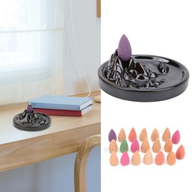 Jerys Quemador de Incienso de Reflujo, Portaincienso de Cerámica Morada, 3.7 x 3.7 x 1.2 Pulgadas, Adecuado para Yoga y Meditación, con 20 Especias Gratis