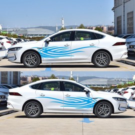 Flame Graphic Car Body Decals, Self-Adhesive Flame Stripe Stickers for Cars SUVs Vans and Trucks, Pack of 2 (Blue)