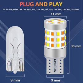 Fenikso 194 LED Light Bulb White/Amber Switchback 168 2825 W5W T10 2016 42SMD for Car Dome Map Courtesy Door License Plate Dash Instrument Lights 2Pcs