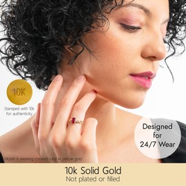 MAX + STONE 10K Yellow Gold Purple Amethyst Rings for Women | February Birthstone Ring with Amethyst Stone | Hypoallergenic Gemstone Gold Ring | Emerald Cut Amethyst Statement Cocktail Rings Size 6