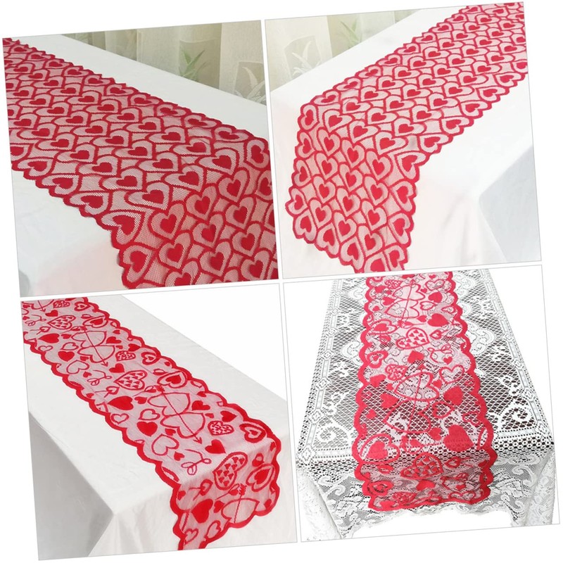 Mikinona 2pcs Elegant Valentine's Day Table Cover Heart Pattern Tablecloth