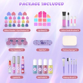 PERRYHOME Kids Makeup Sets for Girls 5-8, 57 Pcs Kids Makeup Kit for Girls Non-Toxic Washable Real Cosmetic Set, Toddlers Birthday Gifts Princess Toys for 3 4 5 6 7 8 9 10 11 12 Year Old (Purple)