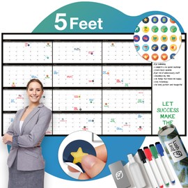 Calendar Whiteboard for Wall, 38" x 68" - Dry Erase, Undated, Yearly, Reusable - 12 Month 2026 Big Calendar for Home, Classroom & Office, Includes Markers, Erasers & Accessories
