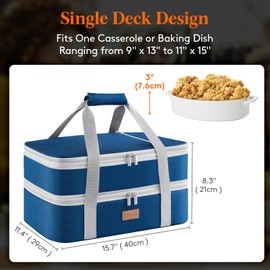 Lifewit Double Decker Insulated Casserole Carrier for Hot or Cold Food, Casserole Dish with Lid and Carrying Case, Lasagna Holder for Potluck Parties/Picnic, Fits 9"x13" Baking Dish, Pure Blue