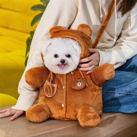 Layheld Cat Puppy Costume Winter Warm Outing Backpack Cute Bear Bee Design Anti-Escape Bag for Kitten Cat Small Dog (Bear,Medium)