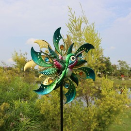 Roaming Light Hummingbird Solar Wind Spinner with Color Changing LED Light, Wind Sculptures & Spinners Outdoor Metal Stake Yard Spinners, Garden Wind Catcher Wind Mills, Lawn&Garden