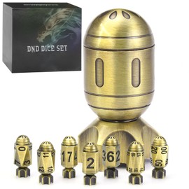 MDUODUO DND Metal Polyhedral Dice Set of 7 with Spinning Cannonball Cylinder Container - Cool Dice for DND, War or Crime Themed Tabletop Games (Bronze)