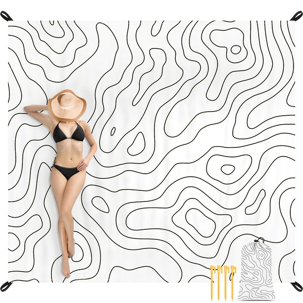 110''×118'' Oversized Beach Blanket for 4-8 Adults, White Waterproof Sandproof