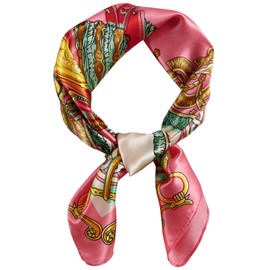 QBSM Womens 23.6 inch Satin Silk Feeling Formal Square Neck Scarf Head Hair Wraps Kerchief, Big Chain-pink, 23.6inch