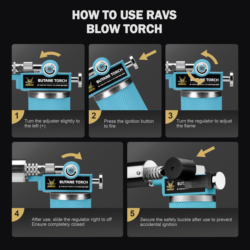 RAVS Butane Torch Lighter, Refillable Kitchen Torch with Adjustable Flame